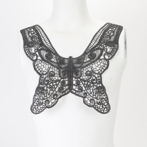 Metallic Silver Floral Butterfly Lace Applique  APP00007